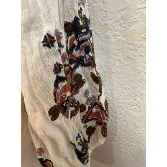 Free People Ivory Oxford Embroidered Slip On Mini Swing Bohemian Dress Medium - Picture 5 of 10